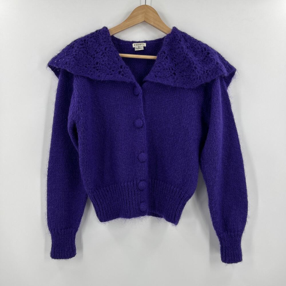 Vintage 80s Equipt Mohair Cardigan Womens Size S Purple Sailor Collar Coquette